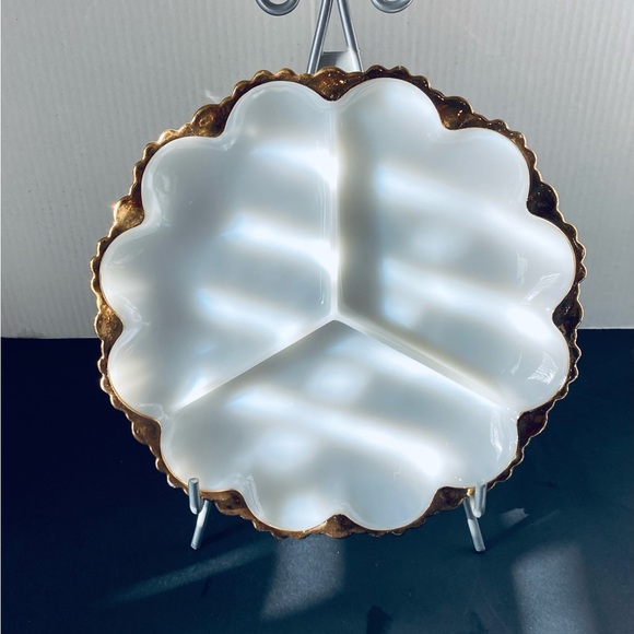 Vintage Milk Glass Divided Dishes with Gold Trim - Picture 1 of 4